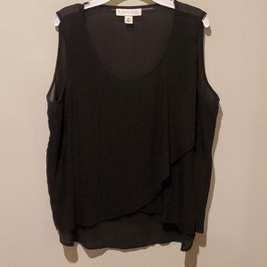 ❤ EMALINE PLEATED SLEEVELESS BLACK BLOUSE / TOP, LP (LARGE PETITE)